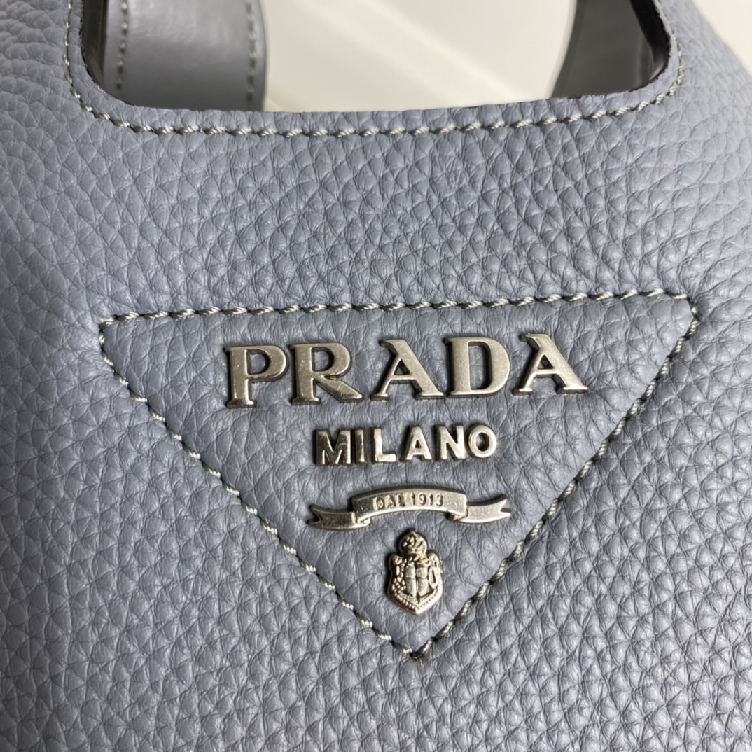 Prada Mini Leather Bag Shoulder Bag Tote Grey Blue 1BA349